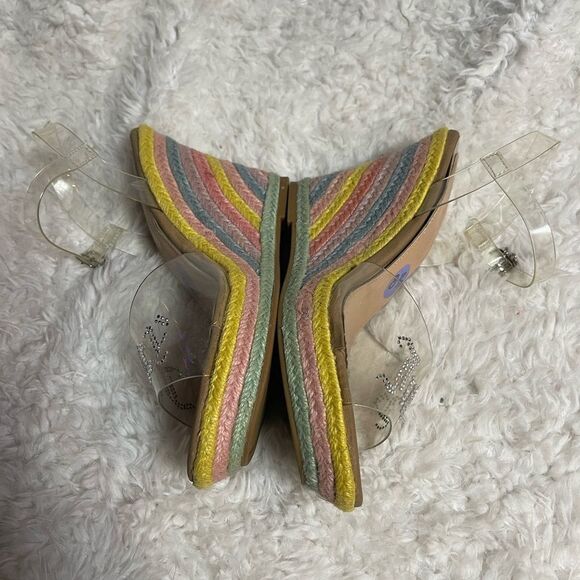 Juicy Couture clear Rhinestones espadrilles rainbow platform wedge sandals SZ8.5 - Picture 8 of 12